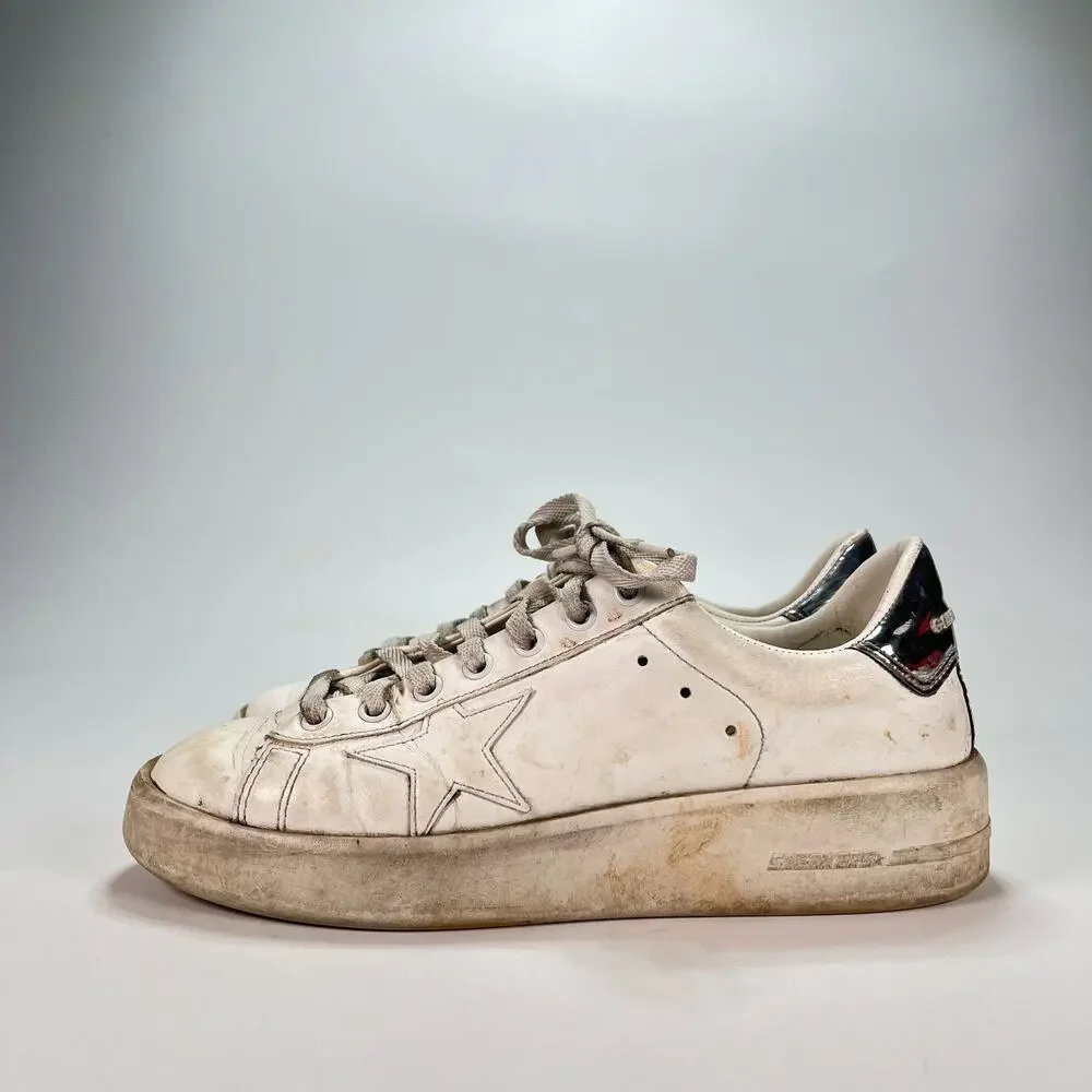 Golden Goose Purestar White Silver Leather Sneakers Women's Size US 7.5 EU 38 - Picture 4 of 12